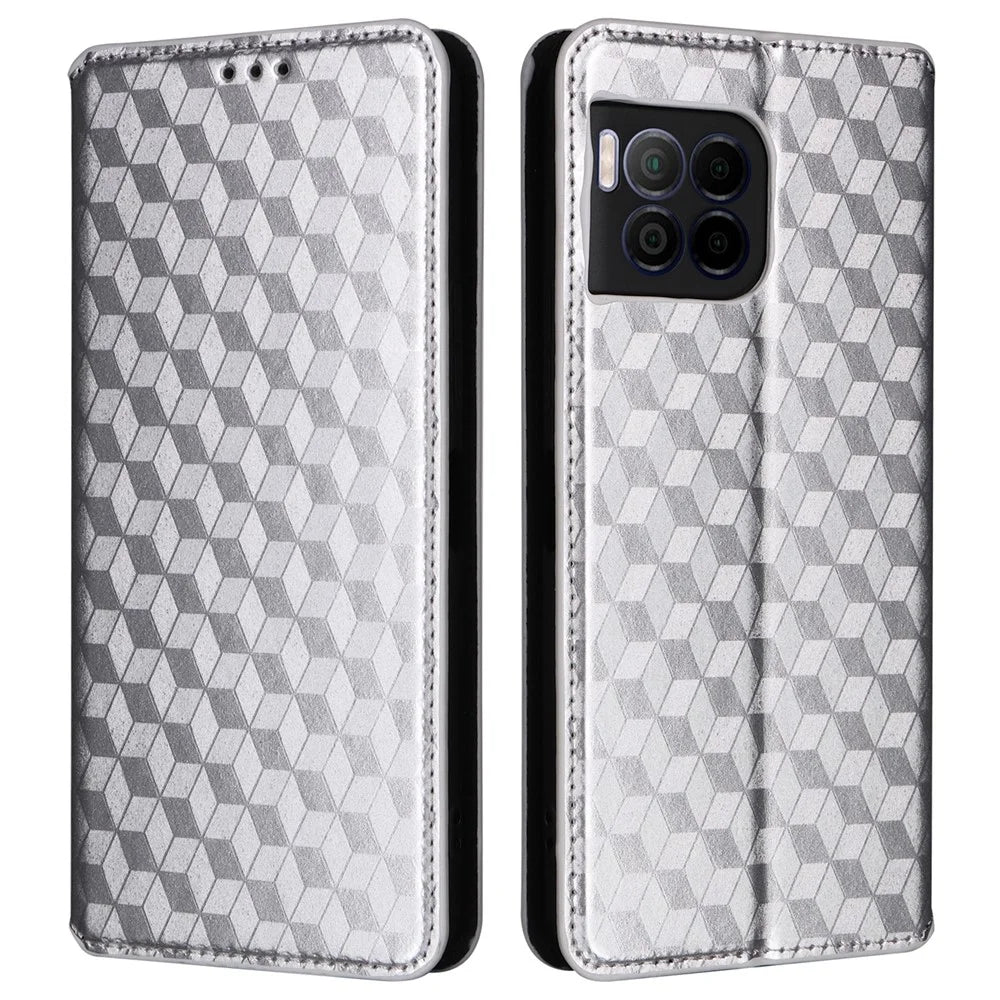 For T-Mobile REVVL 7 Pro / T Phone 2 Pro 5G Case 3D Rhombus PU Leather Phone Cover - Silver - 1