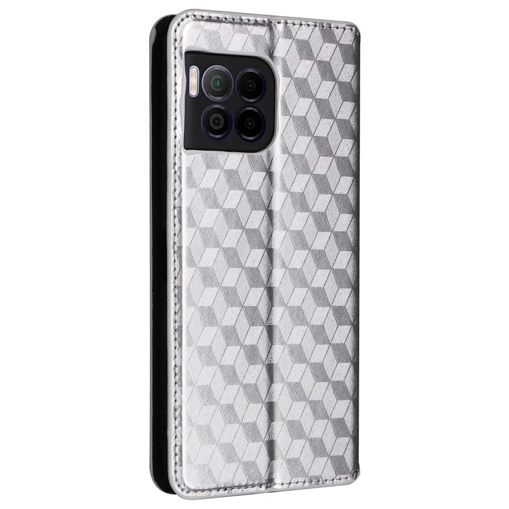 For T-Mobile REVVL 7 Pro / T Phone 2 Pro 5G Case 3D Rhombus PU Leather Phone Cover - Silver - 6