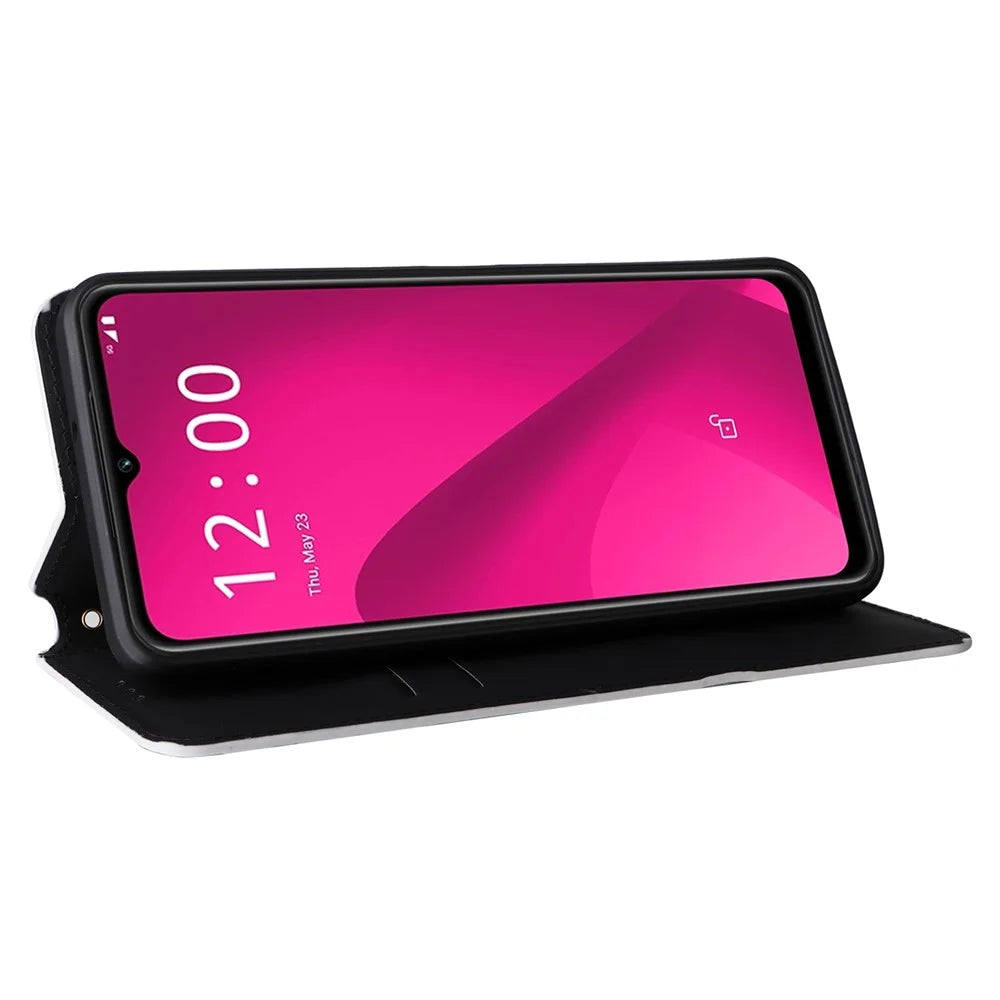 For T-Mobile REVVL 7 / T Phone 2 5G Case Leather Wallet Phone Cover Magnetic Closing - Silver - 3