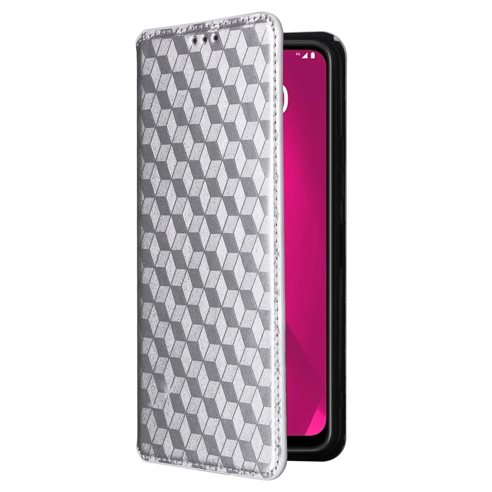 For T-Mobile REVVL 7 / T Phone 2 5G Case Leather Wallet Phone Cover Magnetic Closing - Silver - 5