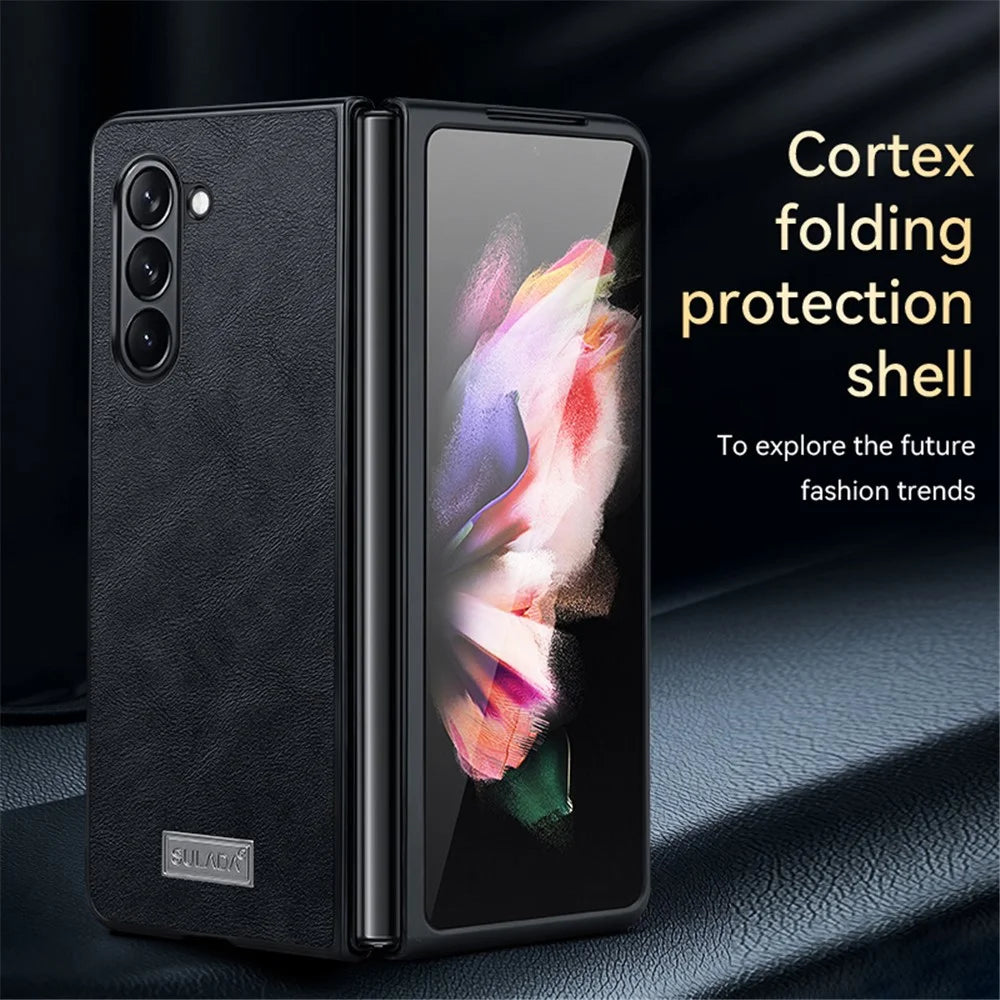 SULADA For Samsung Galaxy Z Fold6 5G Case PU Leather Coated TPU+PC Folding Phone Cover - Black - 2