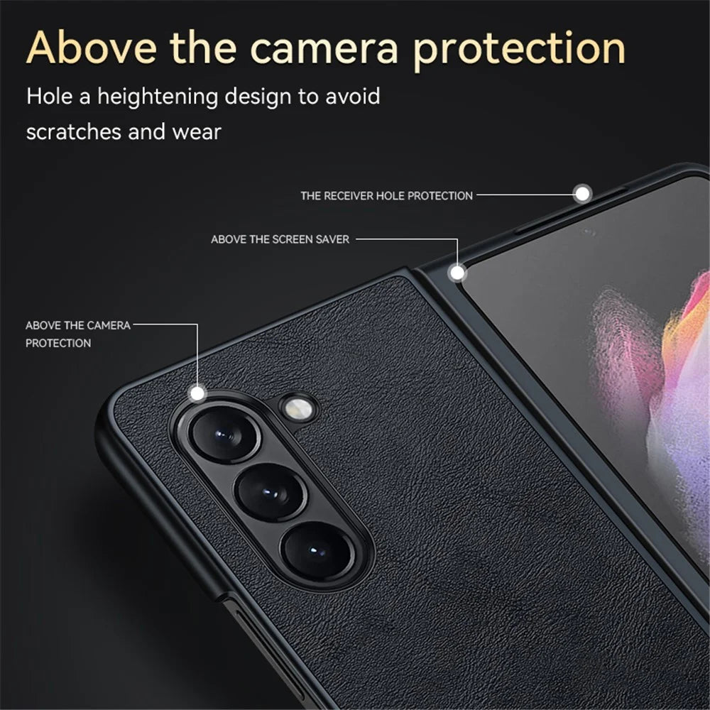 SULADA For Samsung Galaxy Z Fold6 5G Case PU Leather Coated TPU+PC Folding Phone Cover - Black - 5