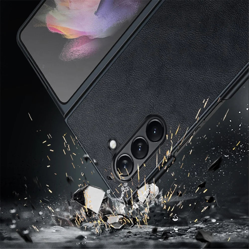SULADA For Samsung Galaxy Z Fold6 5G Case PU Leather Coated TPU+PC Folding Phone Cover - Black - 6