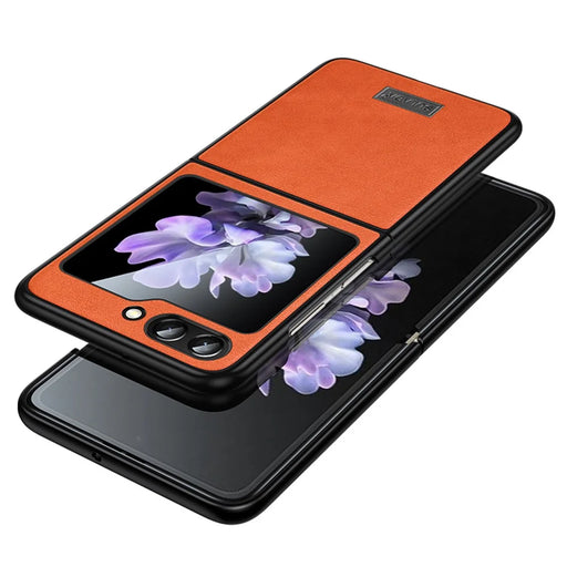 SULADA For Samsung Galaxy Z Flip7 FE 5G / Z Flip6 5G Case PU Leather+TPU+PC Back Phone Cover - Orange - 1