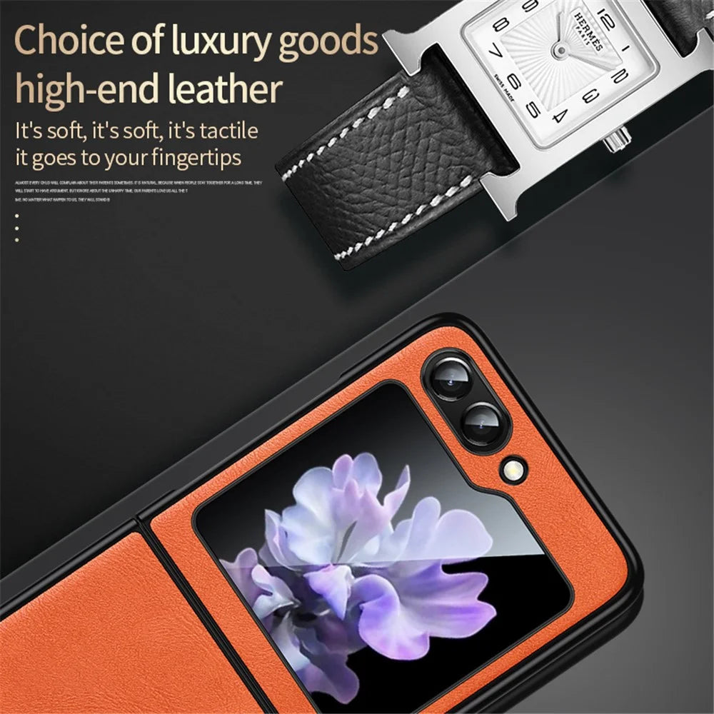 SULADA For Samsung Galaxy Z Flip7 FE 5G / Z Flip6 5G Case PU Leather+TPU+PC Back Phone Cover - Orange - 3