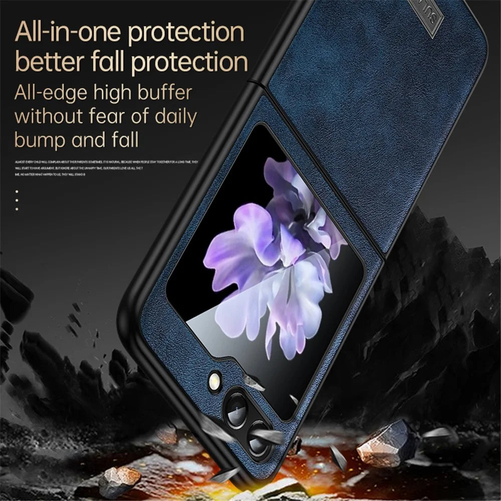 SULADA For Samsung Galaxy Z Flip7 FE 5G / Z Flip6 5G Case PU Leather+TPU+PC Back Phone Cover - Orange - 5