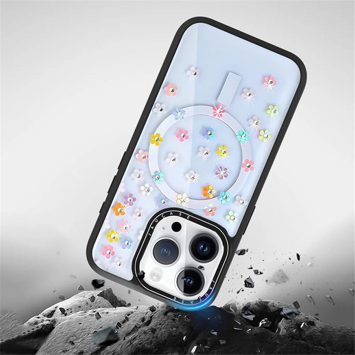 JAUCASE For iPhone 14 Pro Max Case Rhinestone Flower Pattern Phone Cover Compatible with MagSafe - Colorful Flower+White - 7