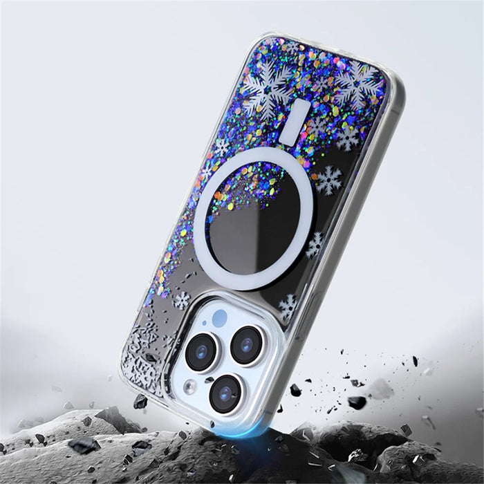 JAUCASE For iPhone 14 Pro Max Case Mirror Surface PC+TPU Phone Cover Compatible with MagSafe - Purple Flower - 6