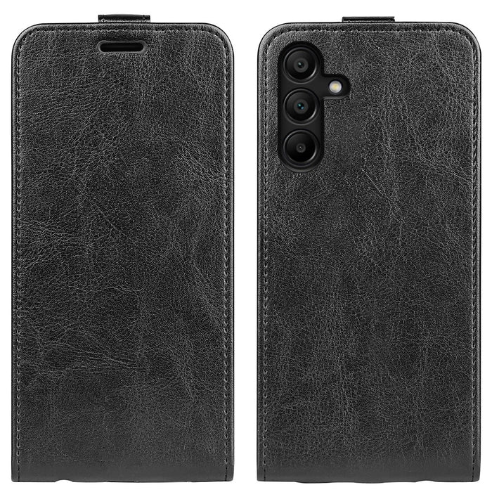 For Samsung Galaxy M15 5G Case Vertical Flip Card Slots Leather Phone Cover - Black - 1