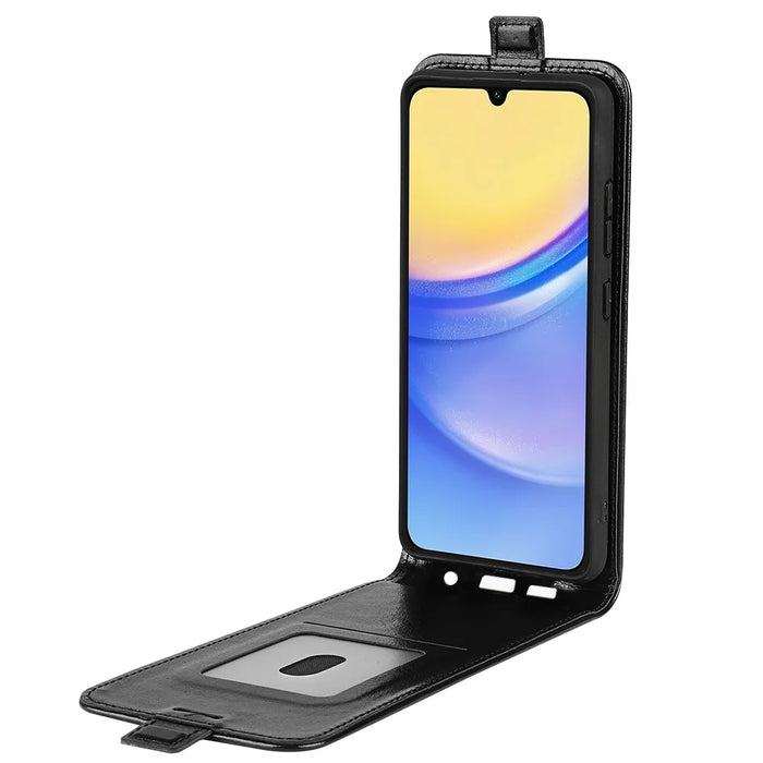 For Samsung Galaxy M15 5G Case Vertical Flip Card Slots Leather Phone Cover - Black - 2