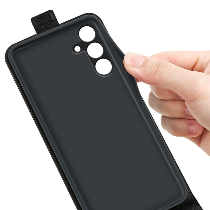 For Samsung Galaxy M15 5G Case Vertical Flip Card Slots Leather Phone Cover - Black - 5