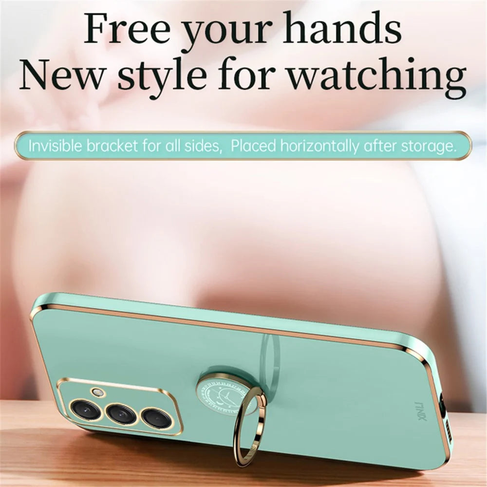 XINLI For Samsung Galaxy M55 5G / C55 5G / F55 5G Case Ring Kickstand TPU Phone Cover - Cyan - 2