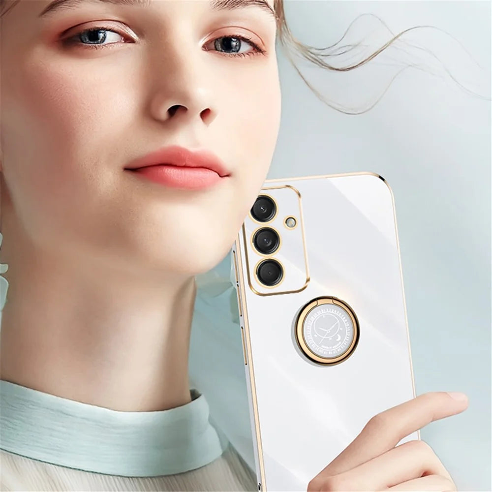 XINLI For Samsung Galaxy M55 5G / C55 5G / F55 5G Case Ring Kickstand TPU Phone Cover - Cyan - 4