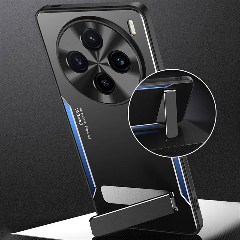For vivo X100s 5G Kickstand Phone Case Aluminum Alloy + TPU Shockproof Phone Cover - Blue - 2