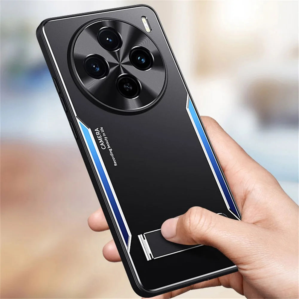 For vivo X100s 5G Kickstand Phone Case Aluminum Alloy + TPU Shockproof Phone Cover - Blue - 6