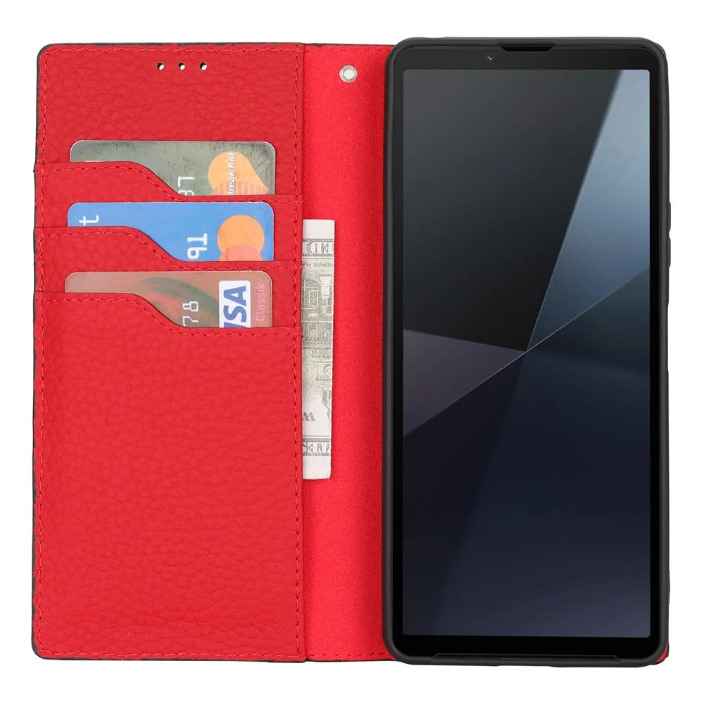 For Sony Xperia 10 VI Case Genuine Cow Leather Wallet Stand Phone Cover - Black - 2
