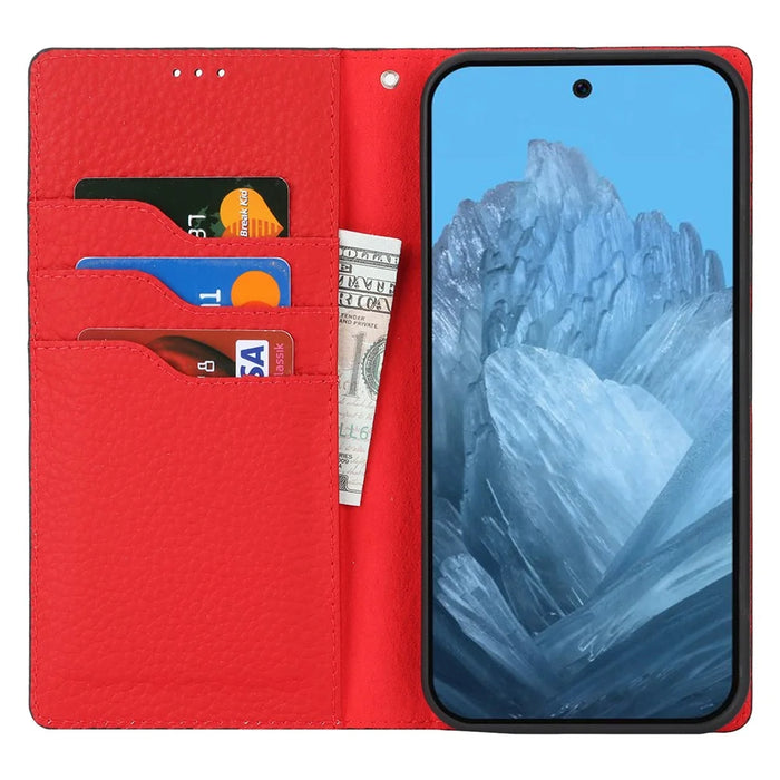 For Google Pixel 9 / 9 Pro Case with Hand Strap Genuine Cow Leather Phone Cover - Black - 2