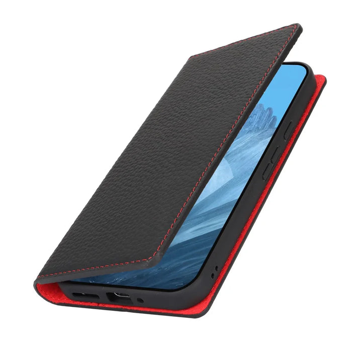 For Google Pixel 9 / 9 Pro Case with Hand Strap Genuine Cow Leather Phone Cover - Black - 5