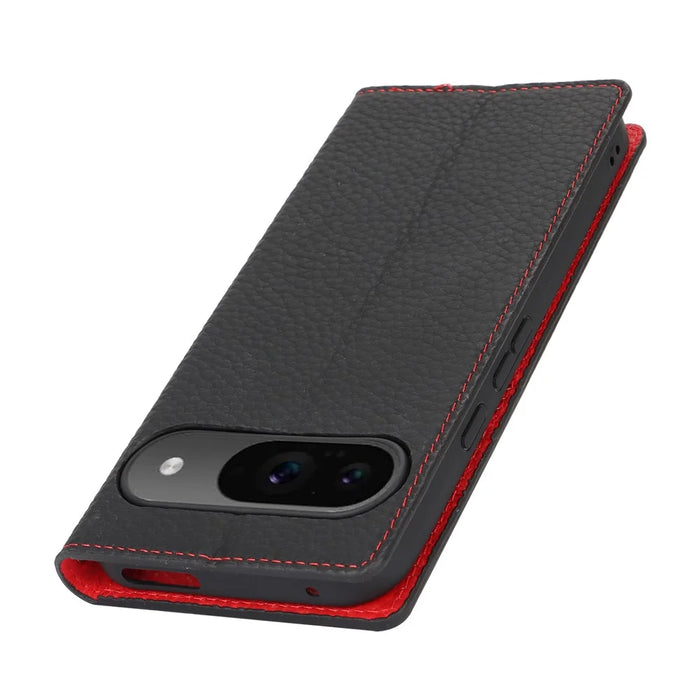 For Google Pixel 9 / 9 Pro Case with Hand Strap Genuine Cow Leather Phone Cover - Black - 6