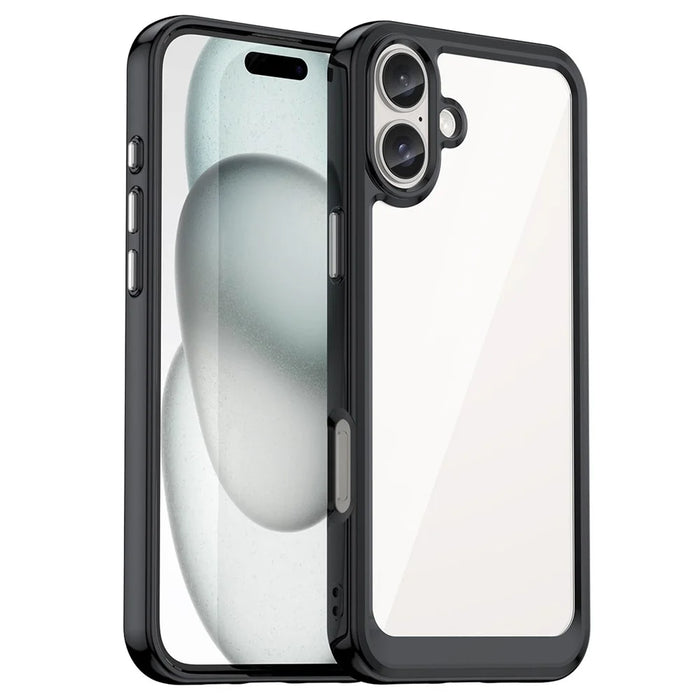 For iPhone 16 Plus Case TPU Frame Clear Acrylic Back Phone Cover - Black - 1