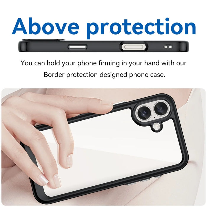 For iPhone 16 Plus Case TPU Frame Clear Acrylic Back Phone Cover - Black - 3
