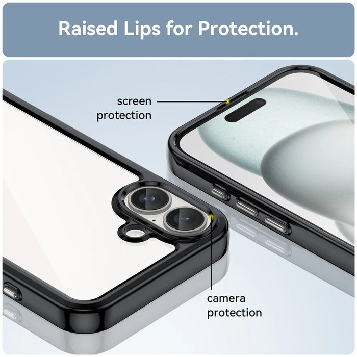 For iPhone 16 Plus Case TPU Frame Clear Acrylic Back Phone Cover - Black - 5