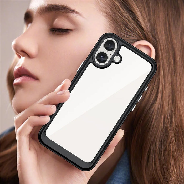 For iPhone 16 Plus Case TPU Frame Clear Acrylic Back Phone Cover - Black - 6