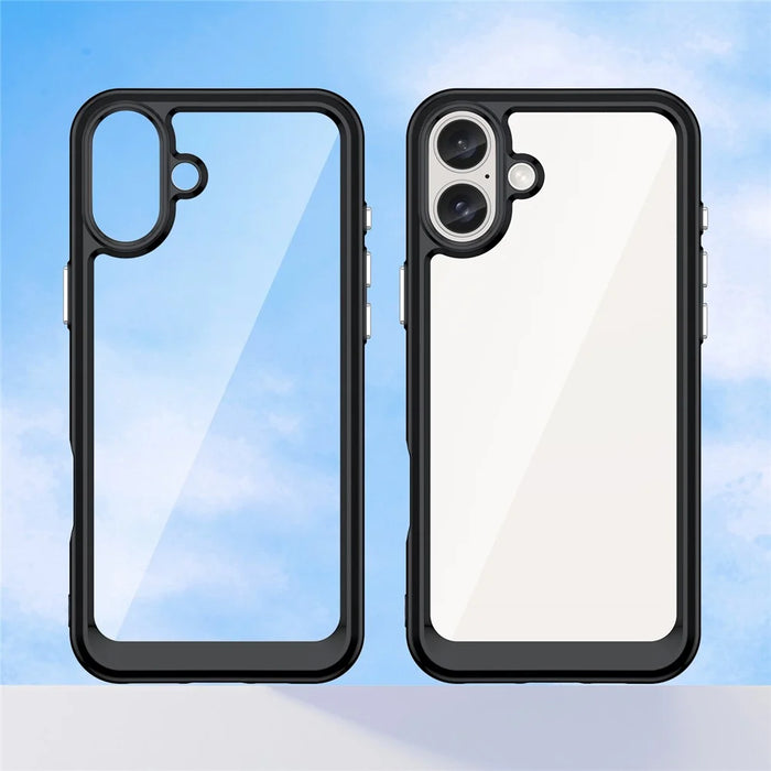 For iPhone 16 Plus Case TPU Frame Clear Acrylic Back Phone Cover - Black - 7