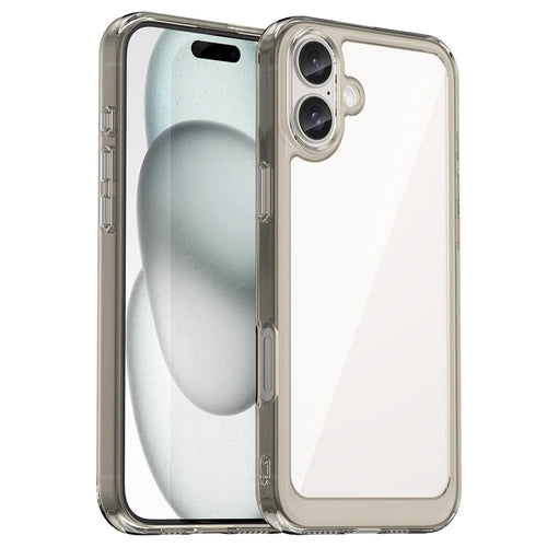 For iPhone 16 Case TPU+Acrylic Phone Cover Anti-Scratch Protective - Transparent Grey - 1