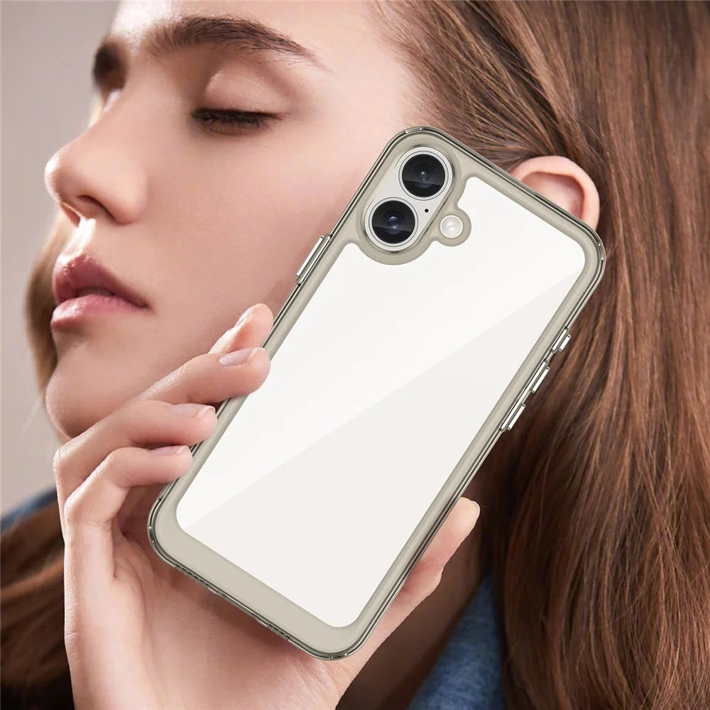 For iPhone 16 Case TPU+Acrylic Phone Cover Anti-Scratch Protective - Transparent Grey - 6