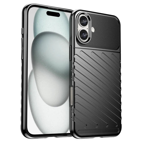 Thunder Series For iPhone 16 Plus Case Twill Texture Thickened TPU Soft Phone Cover - Black - 1