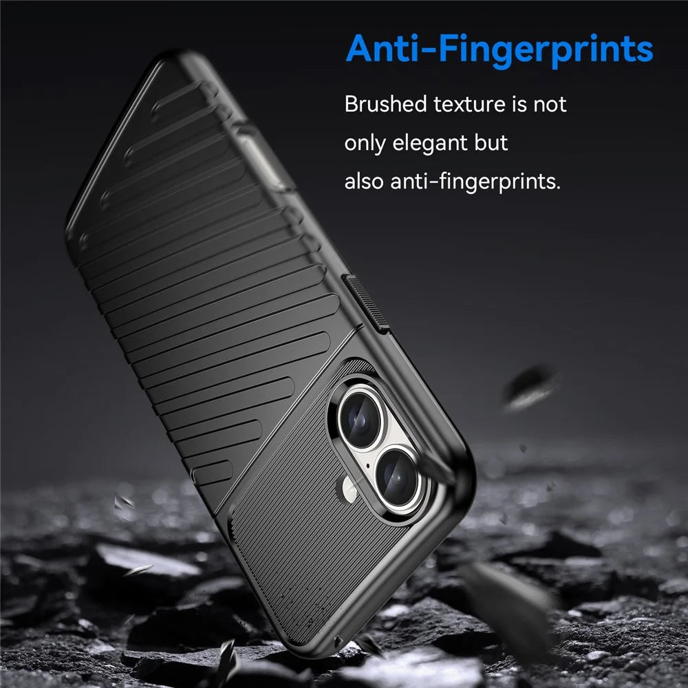 Thunder Series For iPhone 16 Plus Case Twill Texture Thickened TPU Soft Phone Cover - Black - 2