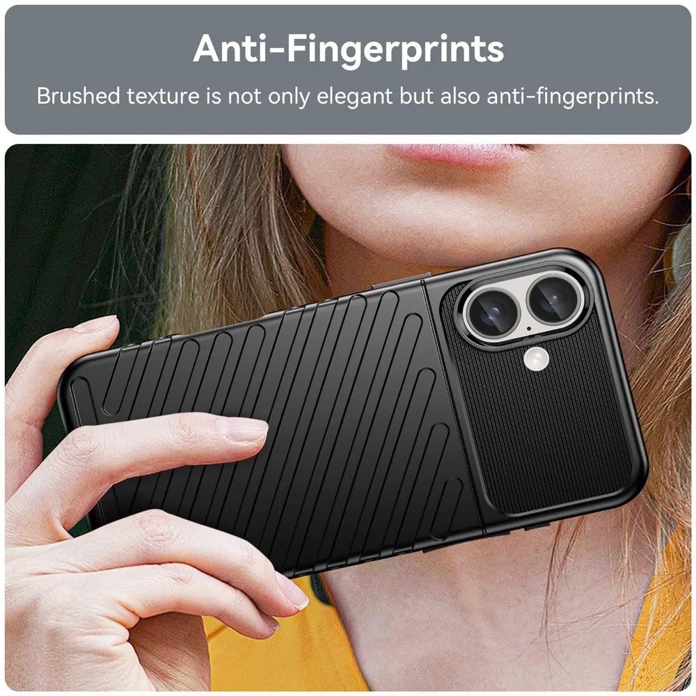 Thunder Series For iPhone 16 Plus Case Twill Texture Thickened TPU Soft Phone Cover - Black - 4