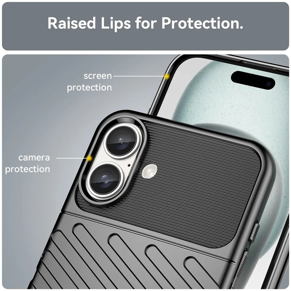 Thunder Series For iPhone 16 Plus Case Twill Texture Thickened TPU Soft Phone Cover - Black - 5