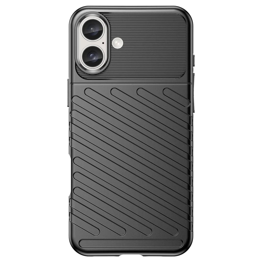 Thunder Series For iPhone 16 Plus Case Twill Texture Thickened TPU Soft Phone Cover - Black - 7