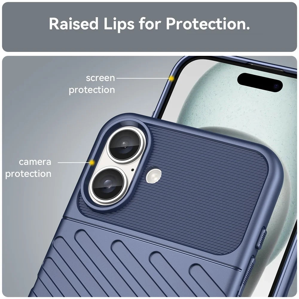 Thunder Series For iPhone 16 TPU Case TPU Phone Cover Twill Texture Drop Protective - Blue - 5
