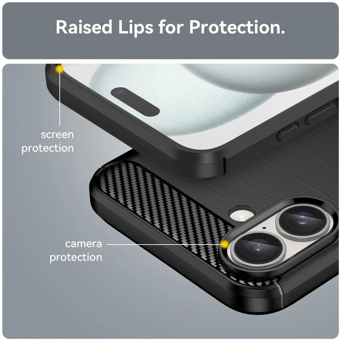 For iPhone 16 Plus Case Brushed Soft TPU Phone Cover Carbon Fiber Texture - Black - 6