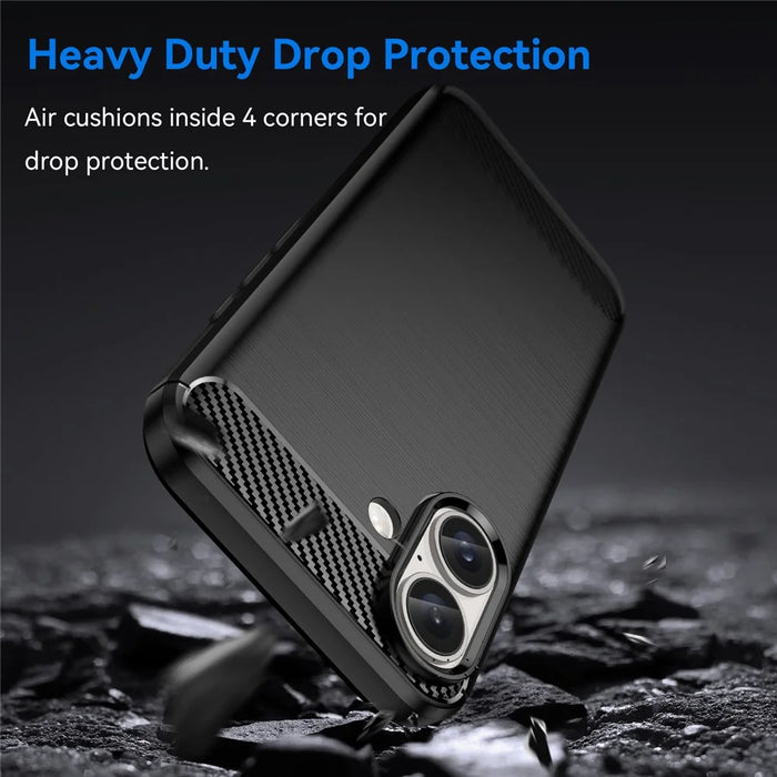 For iPhone 16 Case Brushed Soft TPU Phone Cover Carbon Fiber Texture - Black - 2