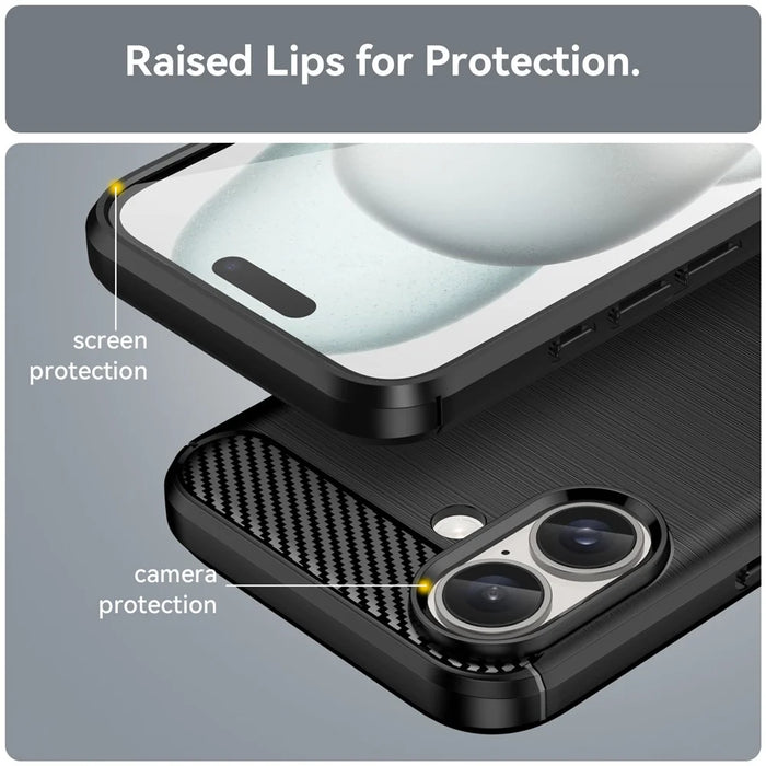For iPhone 16 Case Brushed Soft TPU Phone Cover Carbon Fiber Texture - Black - 5