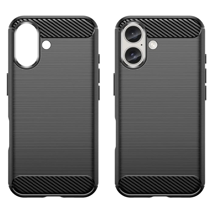 For iPhone 16 Case Brushed Soft TPU Phone Cover Carbon Fiber Texture - Black - 7