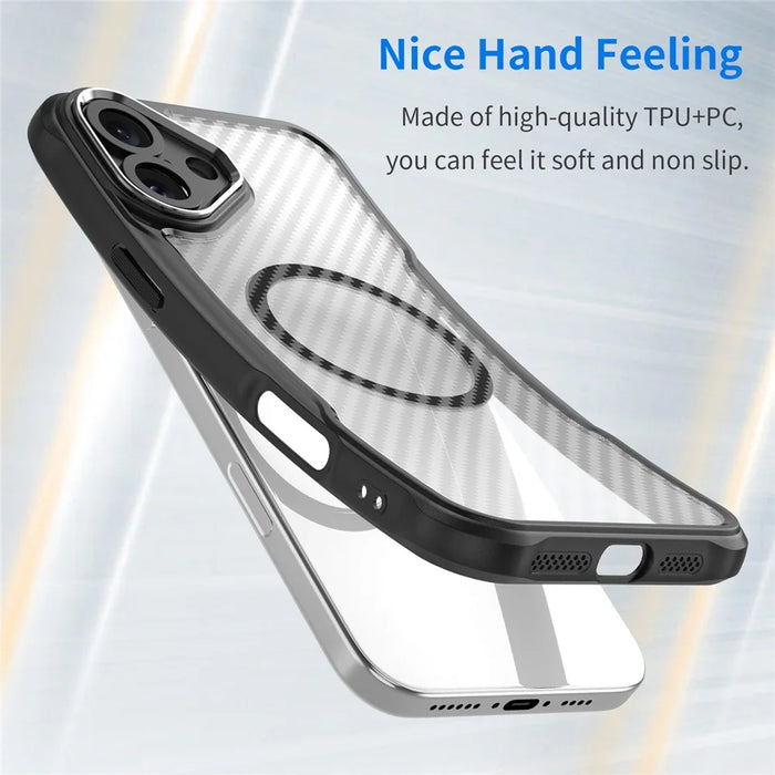 For iPhone 16 Plus Magnetic Case TPU+PC Phone Cover Carbon Fiber Texture - Black - 2