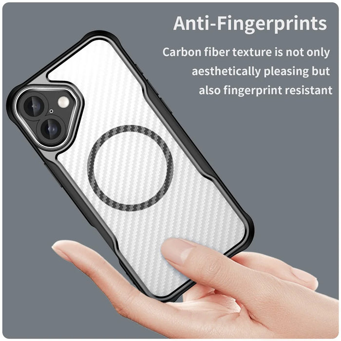 For iPhone 16 Plus Magnetic Case TPU+PC Phone Cover Carbon Fiber Texture - Black - 3