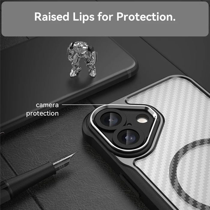 For iPhone 16 Plus Magnetic Case TPU+PC Phone Cover Carbon Fiber Texture - Black - 4
