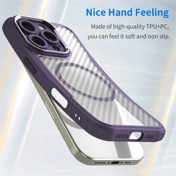 For iPhone 16 Pro Max Magnetic Case Carbon Fiber Texture TPU+PC Phone Cover - Purple - 2