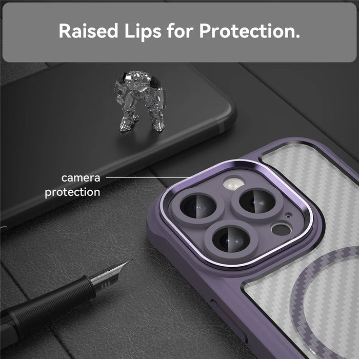 For iPhone 16 Pro Max Magnetic Case Carbon Fiber Texture TPU+PC Phone Cover - Purple - 4