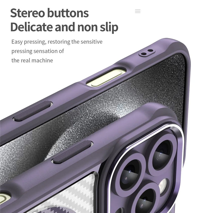 For iPhone 16 Pro Max Magnetic Case Carbon Fiber Texture TPU+PC Phone Cover - Purple - 6