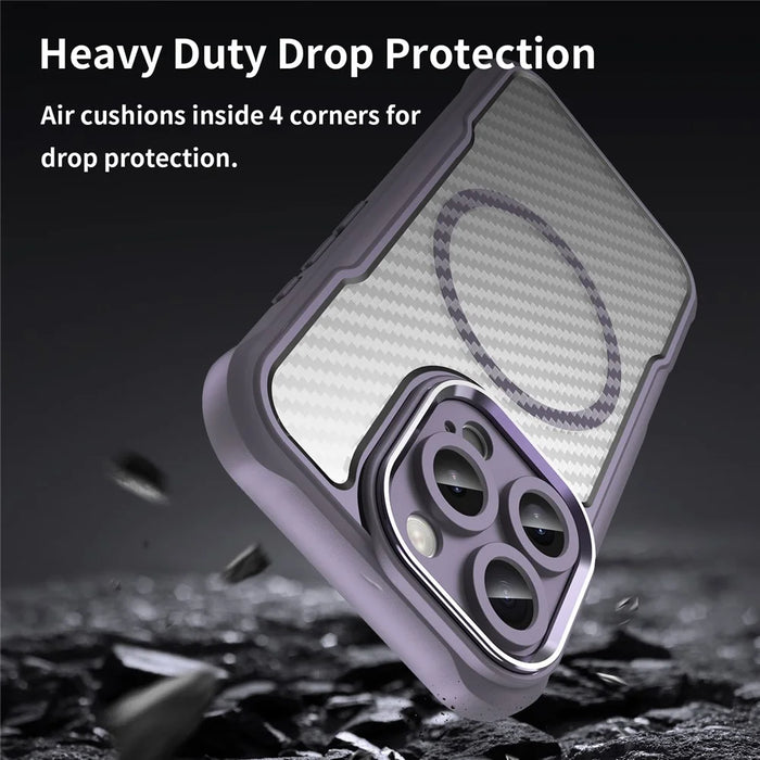 For iPhone 16 Pro Max Magnetic Case Carbon Fiber Texture TPU+PC Phone Cover - Purple - 7