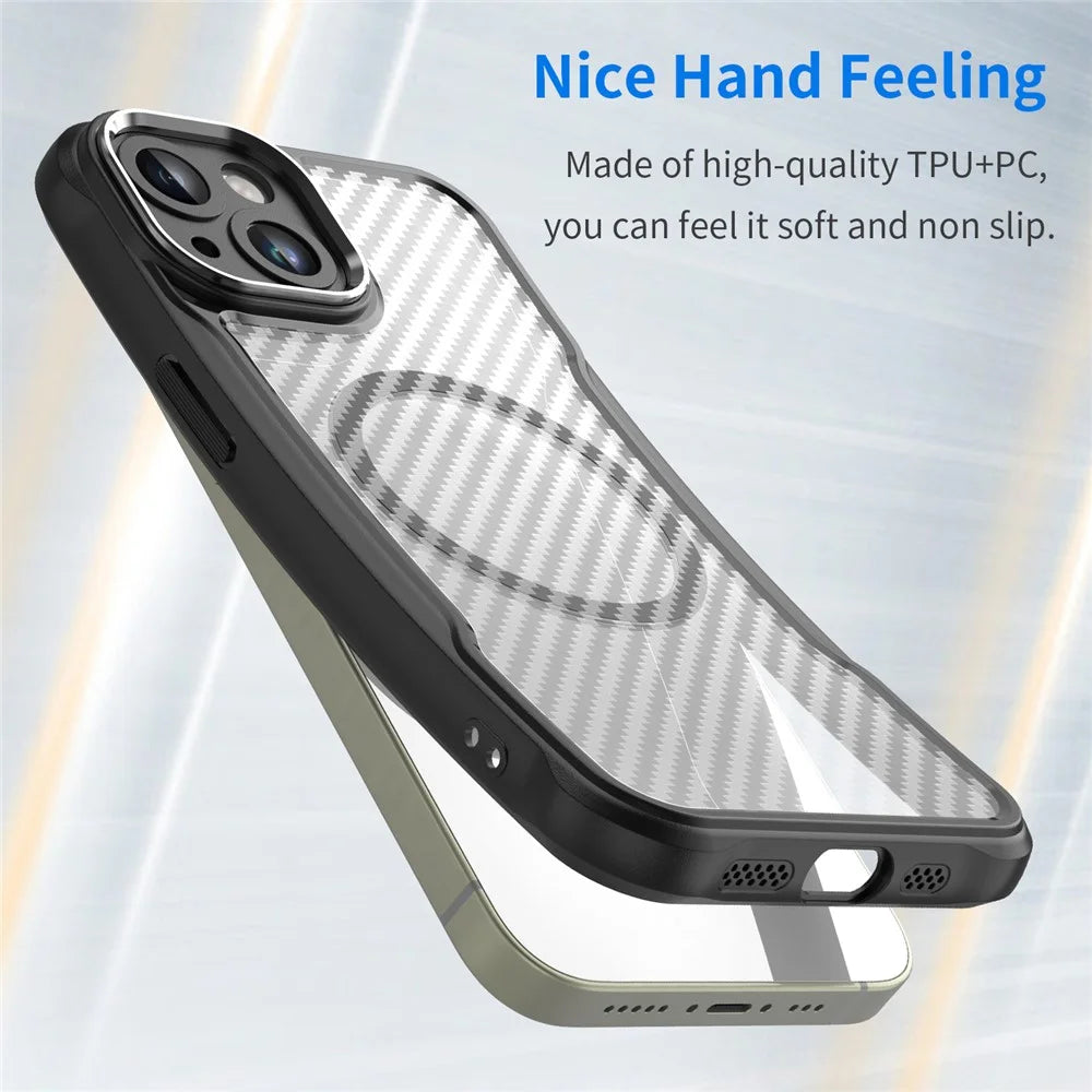 For iPhone 13 Magnetic Case Carbon Fiber Texture TPU+PC Phone Cover Compatible with MagSafe - Black - 2