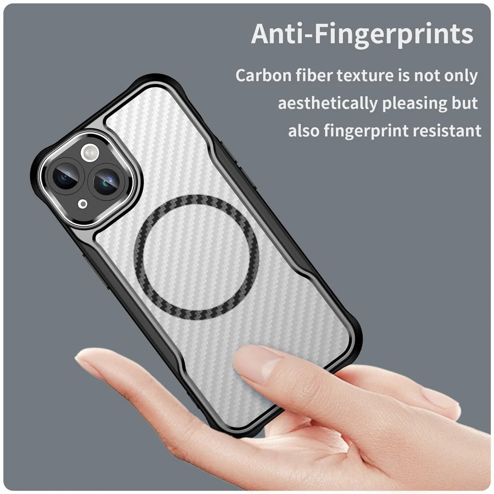 For iPhone 13 Magnetic Case Carbon Fiber Texture TPU+PC Phone Cover Compatible with MagSafe - Black - 3