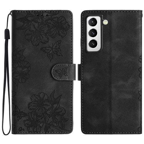 For Samsung Galaxy S22+ 5G Phone Case PU Leather Wallet Pattern Imprinted Cover - Black - 1